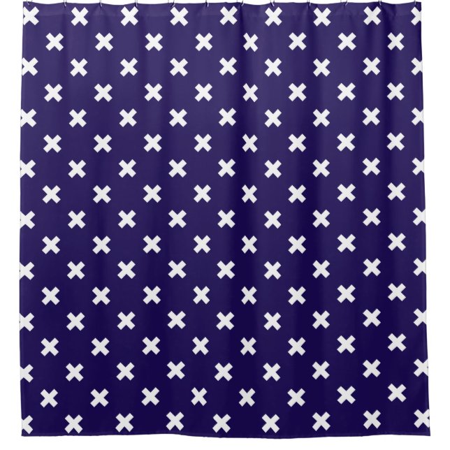 White cross stitches on navy blue (Front)