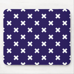 White cross stitches on navy blue mouse pad