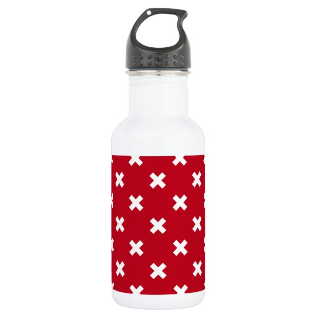 White cross stitches on red 532 ml water bottle (Front)