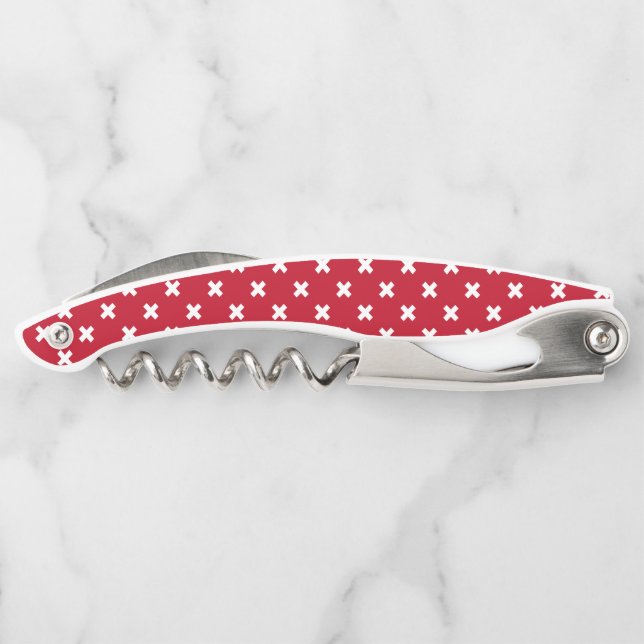 White cross stitches on red corkscrew (Back)