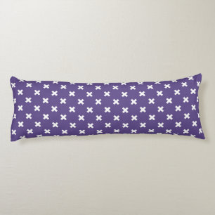 White cross stitches on ultra violet body pillow