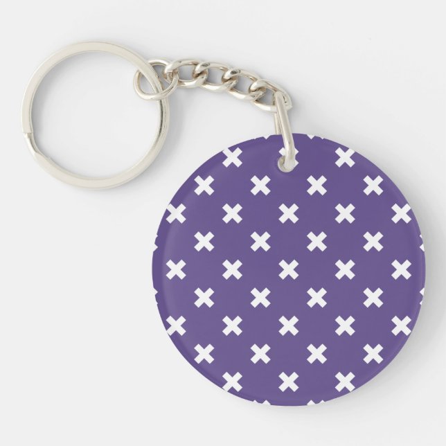 White cross stitches on ultra violet keychain (Front)