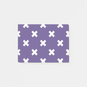 White cross stitches on ultra violet post-it notes