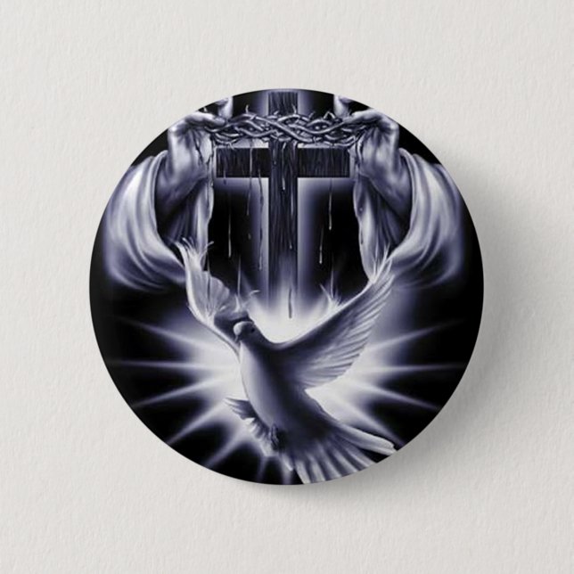 White Cross with Dove 2 Inch Round Button (Front)
