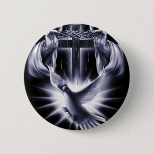 White Cross with Dove 2 Inch Round Button
