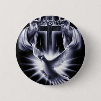 White Cross with Dove 2 Inch Round Button