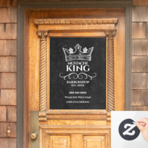 White Crown King Moustache Barbershop Business Window Cling