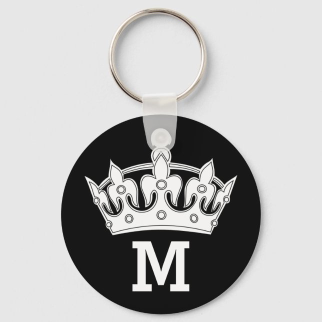 White Crown Monogram Personalized Keychain (Front)