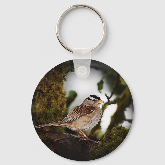 White-crowned Sparrow Bird Keychain (Front)