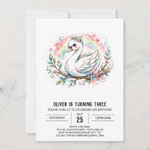 White Crowned Swan Birthday Invitation
