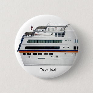 White Cruise Ship Covered Decks Name Tag 2 Inch Round Button