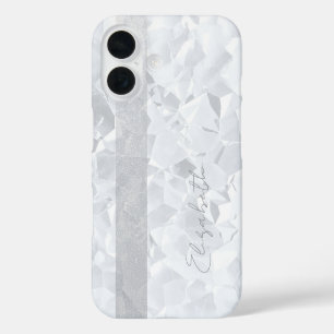 White Crystal Glitter Stripe Custom Name iPhone 16 Case