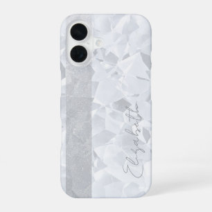 White Crystal Glitter Stripe Custom Name iPhone 16 Case