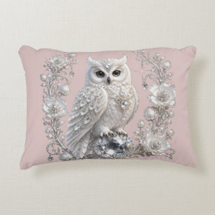 White Crystal Pearl Owl Accent Pillow