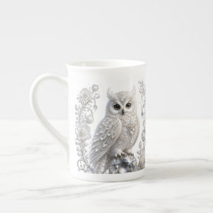 White Crystal Pearl Owl Bone China Mug