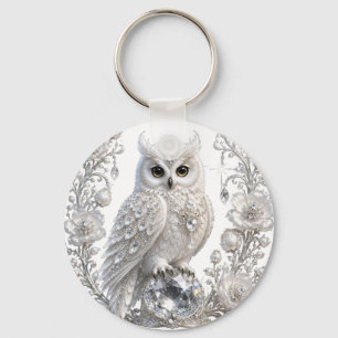 White Crystal Pearl Owl Keychain