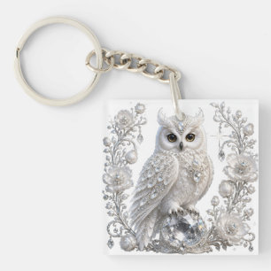 White Crystal Pearl Owl Keychain