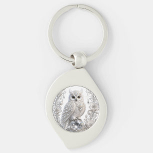 White Crystal Pearl Owl Keychain