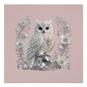 White Crystal Pearl Owl Poster