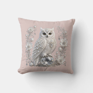 White Crystal Pearl Owl Throw Pillow