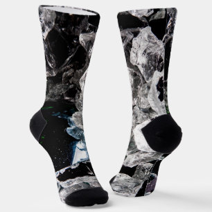 White Crystals in Black outer space abstract cool Socks