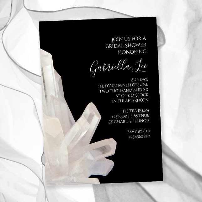 White Crystals on Black Bridal Shower Invitation (Creator Uploaded)