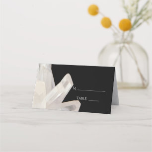 White Crystals on Black Wedding Place Card