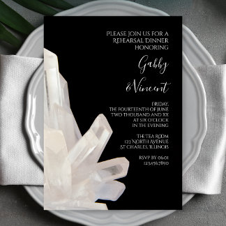 White Crystals on Black Wedding Rehearsal Dinner Invitation