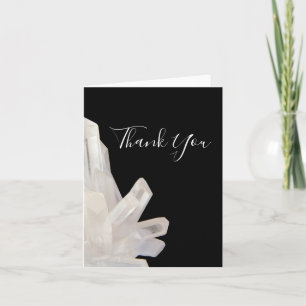 White Crystals on Black Wedding Thank You Card