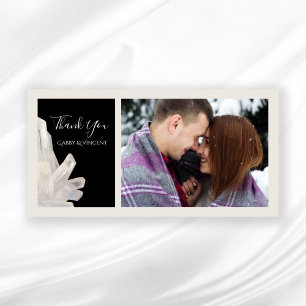 White Crystals on Black Wedding Thank You Card