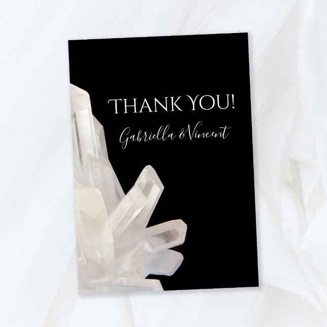 White Crystals on Black Wedding Thank You Card (Creator Uploaded)