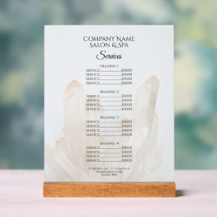 White Crystals Salon Spa Services Menu Acrylic Sign