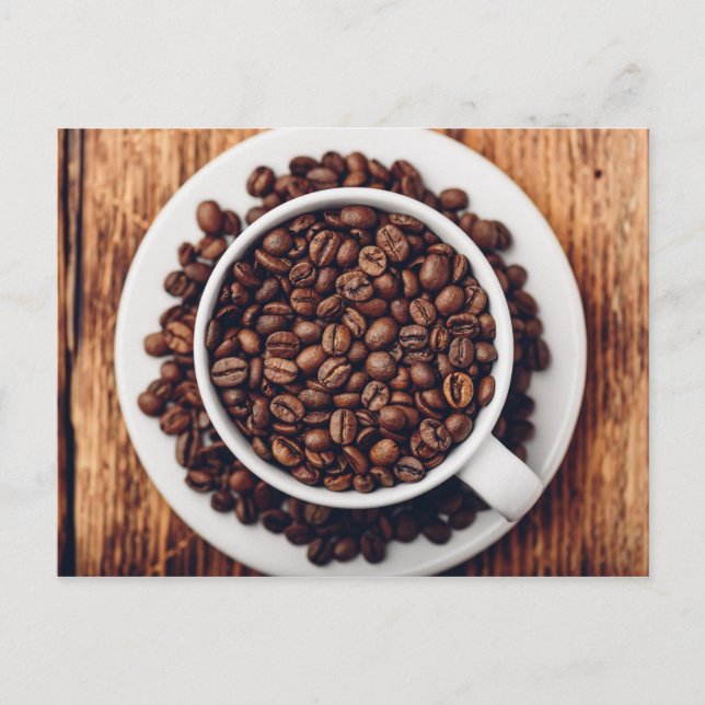 White cup full of roasted coffee beans postcard (Front)
