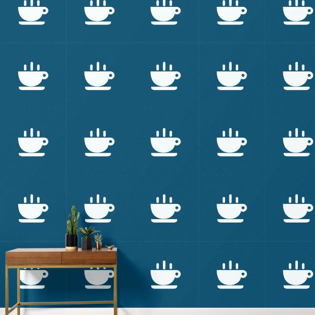  White Cup Of Java Teal Kitchen  Wallpaper (Hallway)