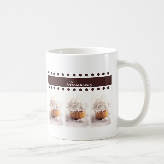 White Cupcakes on Brown Background Business Items Coffee Mug (Right)
