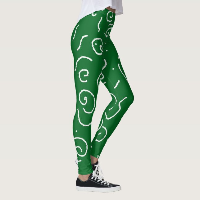 White Curl Abstract Pattern Champ Leggings (Right)