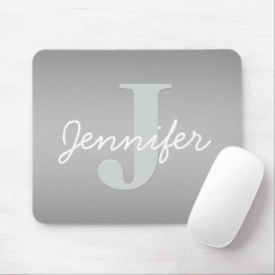 White Cursive & Grey Monogram   Editable Colors Mouse Pad