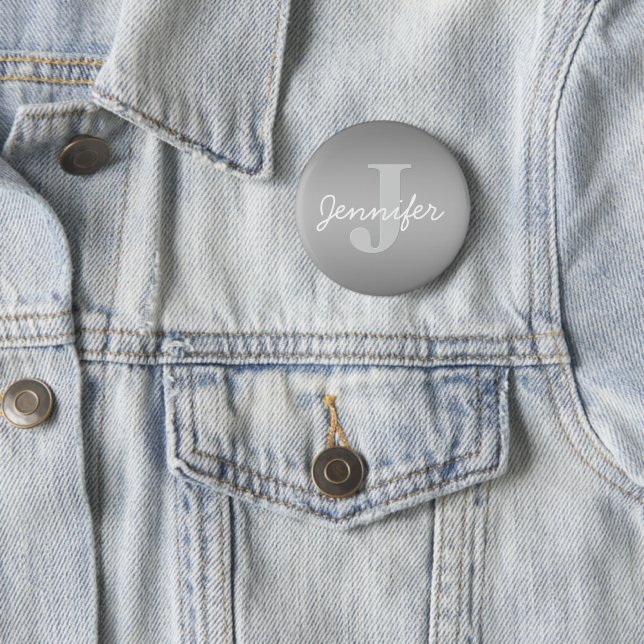 White Cursive & Grey Monogram | Editable Colours 2 Inch Round Button (In Situ)