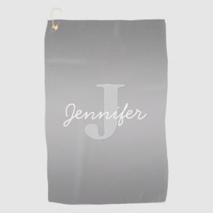 White Cursive & Grey Monogram Editable Colours Golf Towel