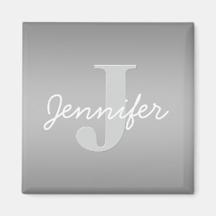 White Cursive & Grey Monogram Editable Colours Magnet