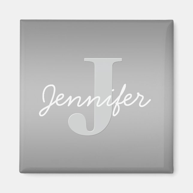 White Cursive & Grey Monogram | Editable Colours Magnet (Front)