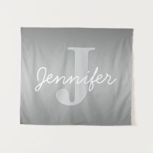 White Cursive & Grey Monogram   Editable Colours Tapestry