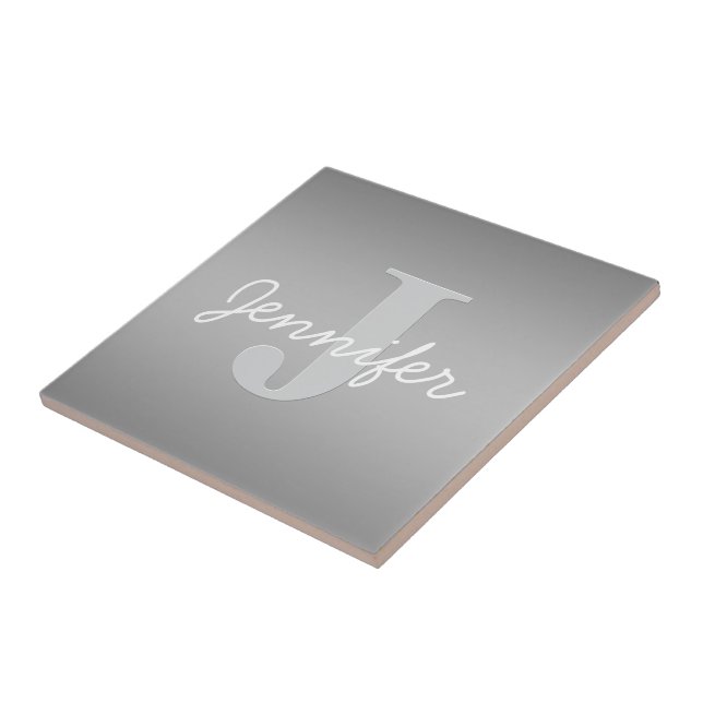 White Cursive & Grey Monogram | Editable Colours Tile (Side)