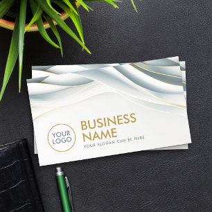White Curve Abstract with Golden Accents Business Card