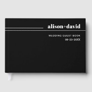 White curved lines and typography black wedding guest book