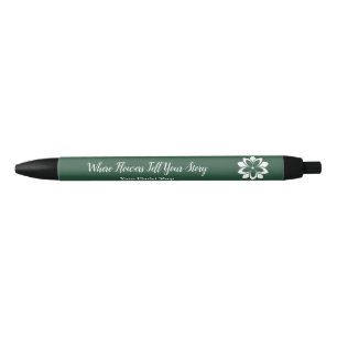 🌸 White Custom Blossom, Logo & Tagline Black Ink Pen