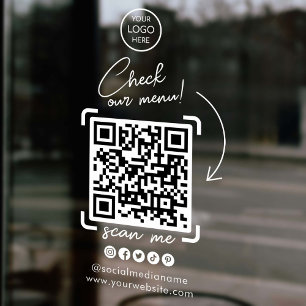 White Custom Business Logo QR Code Social Media Window Cling
