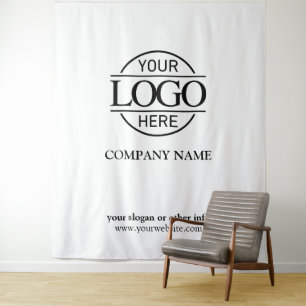 White Custom Business Logo Trade Show Backdrop Tapestry