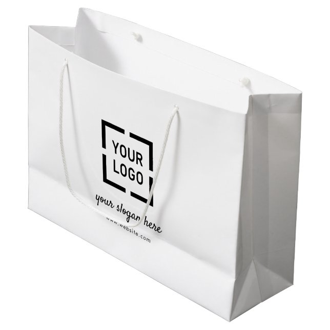 White custom logo promotional branded large gift bag (Front Angled)