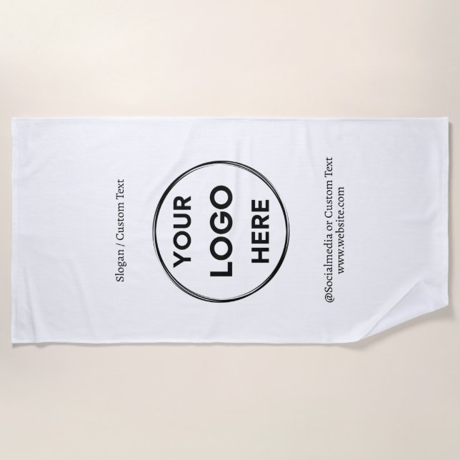 White Custom Logo Text Modern Minimalist Business Beach Towel (Front)